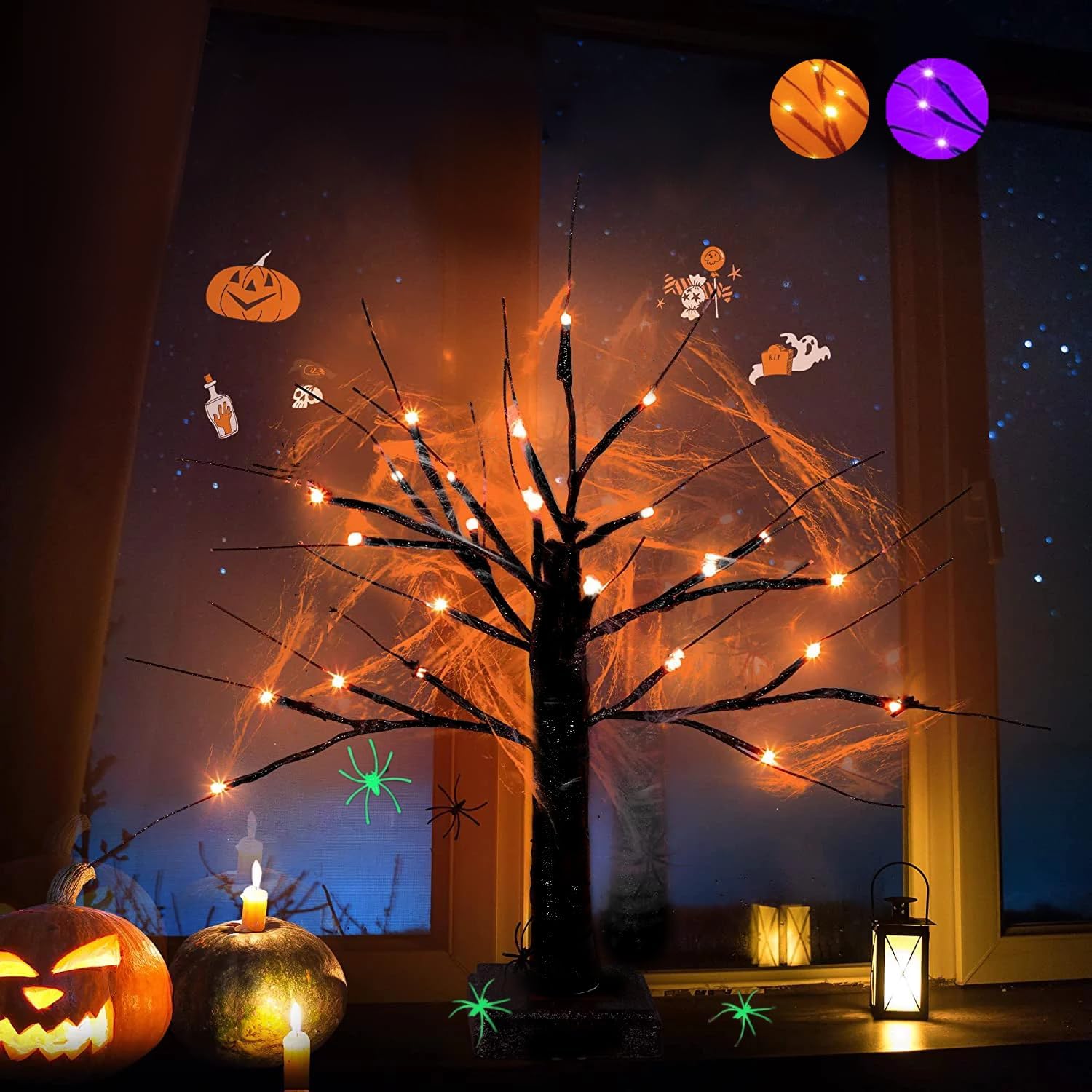 Dimmable 23.6 Inch Halloween Tree Halloween Decorations with 24LED