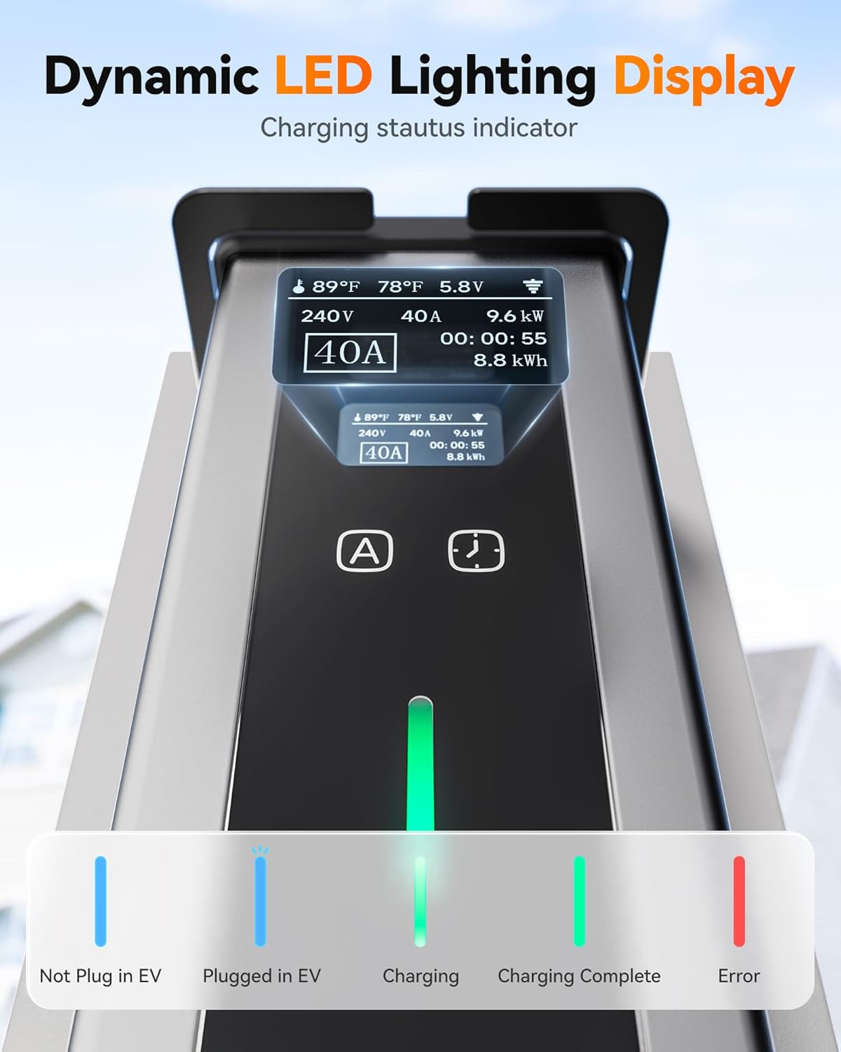 WOLFBOX Home & Portable Level 2 Electric car Charger 40Amp J1772,ETL Certified, 25ft Cable,Outdoor/Indoor,208-240V,ev Charger Station with NEMA 14-50R Plug Adapter(PE40)