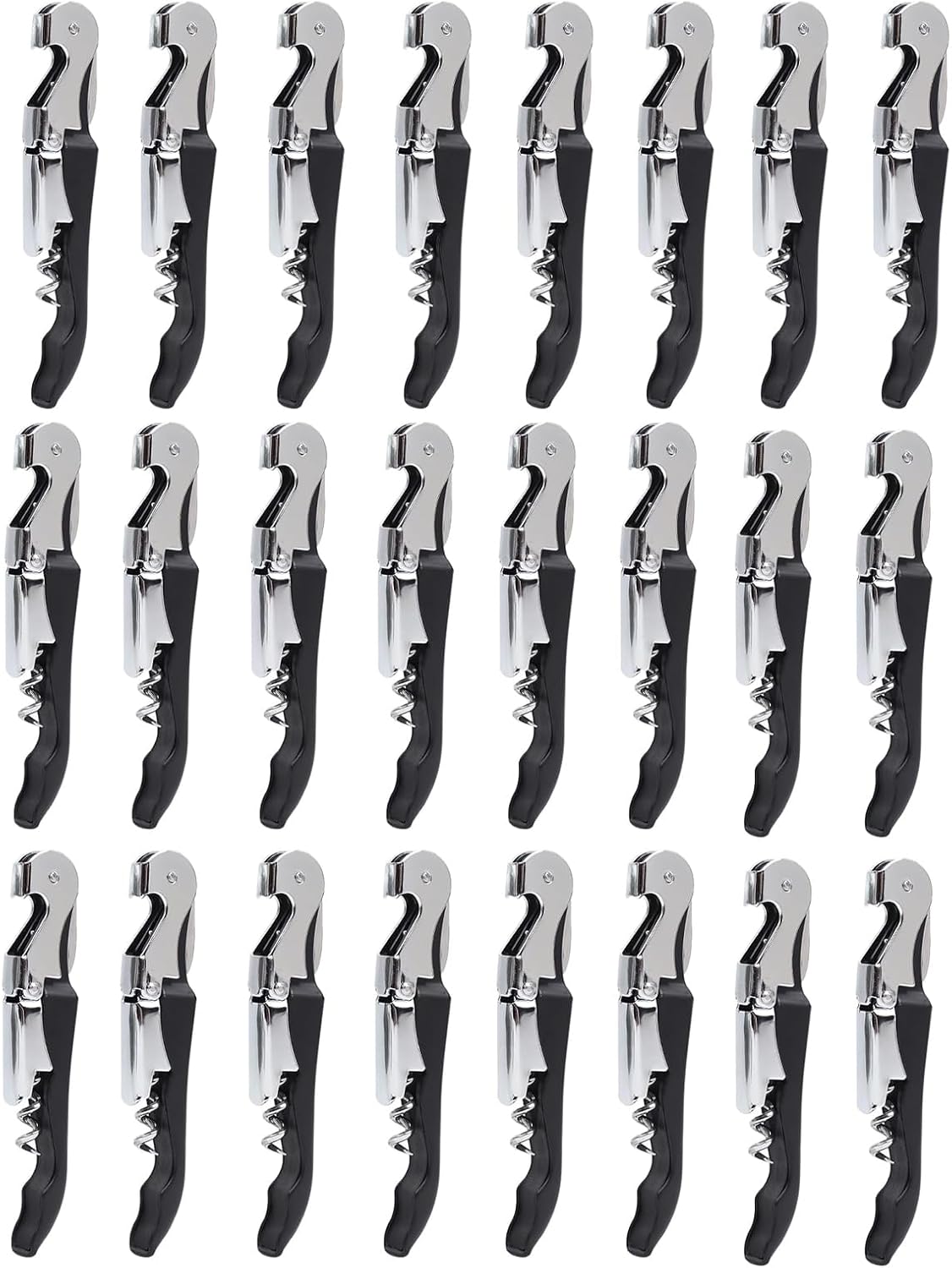 RECUTMS Corkscrew 24 Packs Wine Opener Wine Keys Bulk Stainless Steel Fold Beer or Bottle Opener Serrated Foil Cutter, Perfect for Bars Restaurants Family Company Party(Black)