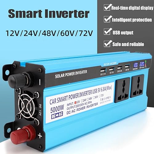 Miniatura 2 de Inversor de alta potencia de 5000 W DC 12V24V48V60V a 220V110V Convertidor de inversor 3 AC enchufes universales 4 USB con pantalla LED, 48 V 220 V