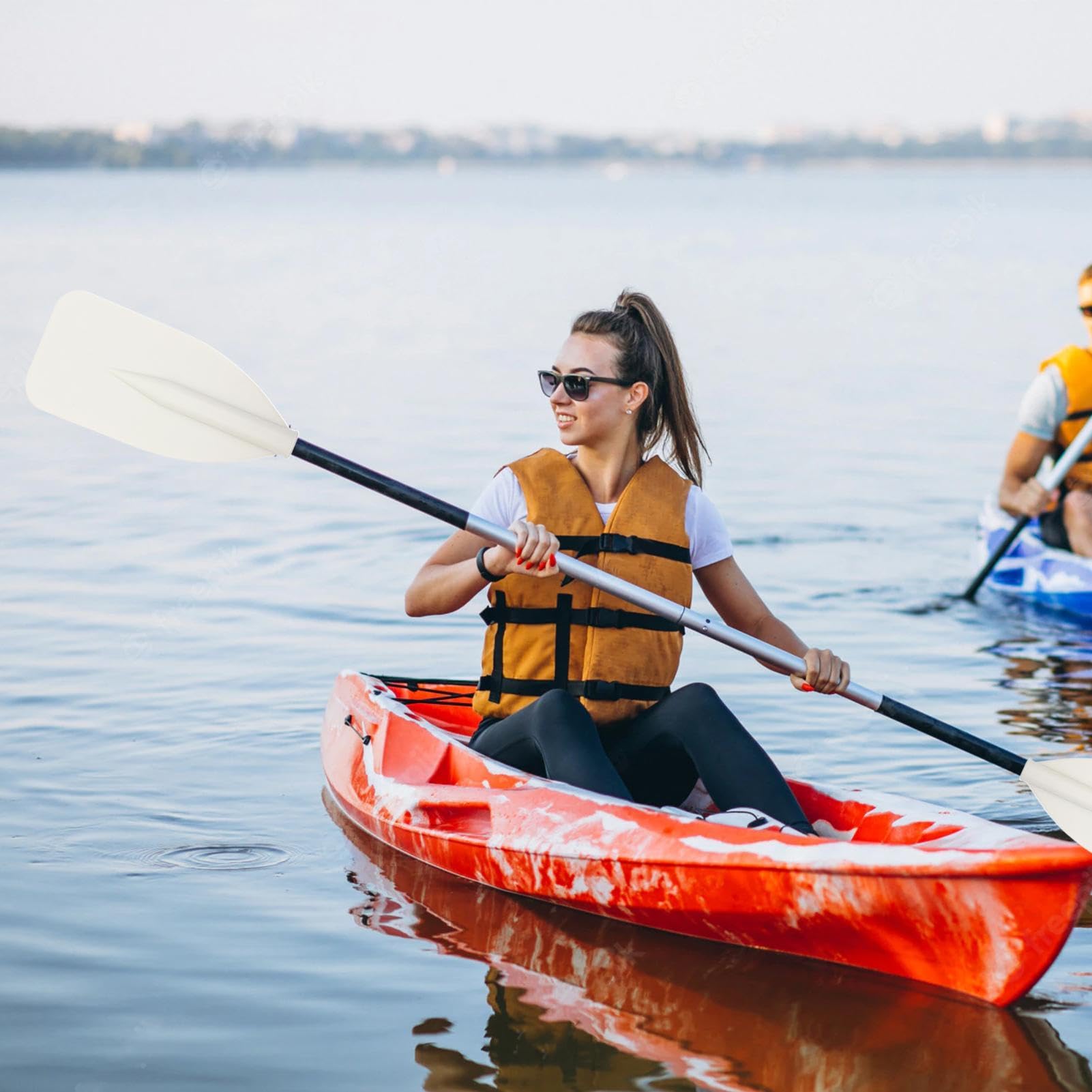Generico Pagaia per Canoa - Alluminio ergonomico | Remo da Kayak o Barca | Larga Piatta Resistente, Pala in PP Spesso, Accessorio Portatile per Fiume, Vasca, Navigazione 38,8x18,1cm