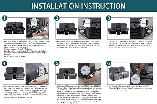 Miniatura 7 de CINMAUNG Funda de asiento reclinable con funda de consola central, fundas de sofá reclinable de 8 piezas de terciopelo elástico, grueso, suave,