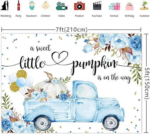 Miniatura 4 de Lofaris Little Pumpkin Boy Baby Shower - Telones de fondo para fotografía de otoño, otoño, azul, príncipe floral, baby shower, decoración de fiesta,