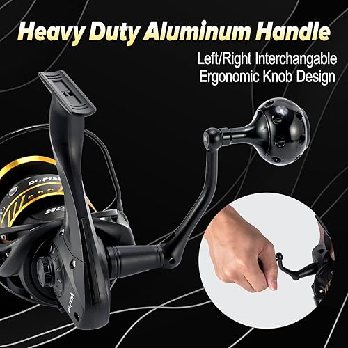 Miniatura 6 de Dr.Fish Poseidon - Carrete giratorio, rodamientos de bolas 9+1, cuerpo de grafito, arrastre de fibra de carbono de 25 libras, carrete y mango de