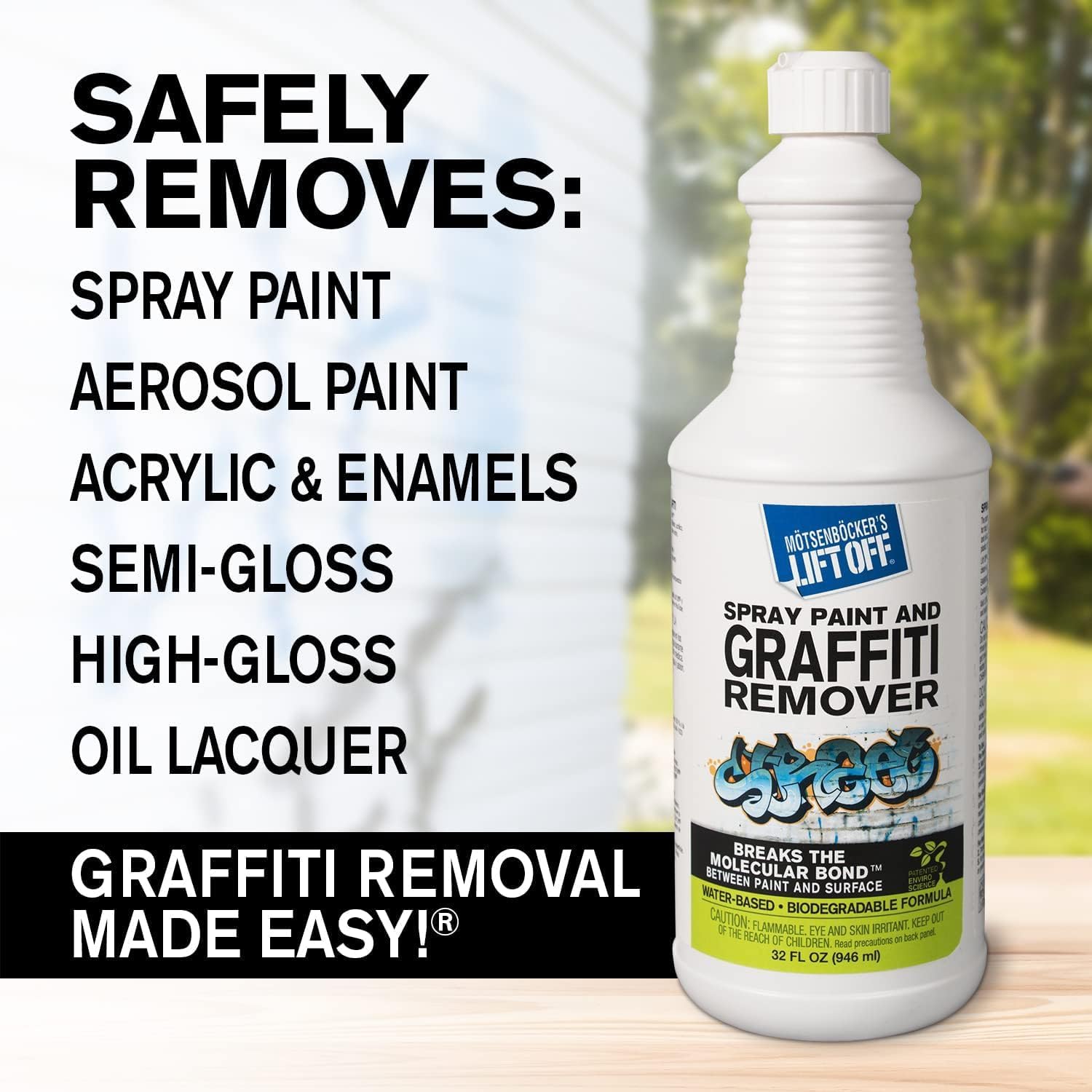 Motsenbocker's Lift Off 41103 Spray Paint and Graffiti Remover Safely Removes Spray Paint, Acrylic, and Enamel From Wood, Metal, Concrete, Plastic, and More, Water-Based, 32 Fl Oz, Pack of 1