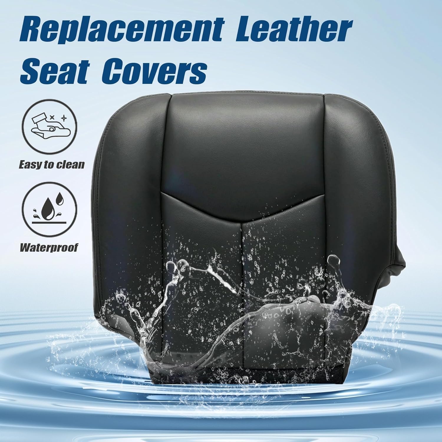 GXARTS Dark Gray Driver & Passenger Side Bottom & Top Lean Back Leather Seat Cover & Driver Foam Cushion #692/69i Fit for Chevy Silverado Avalanche Tahoe Suburban GMC Sierra Yukon XL 2003-2006