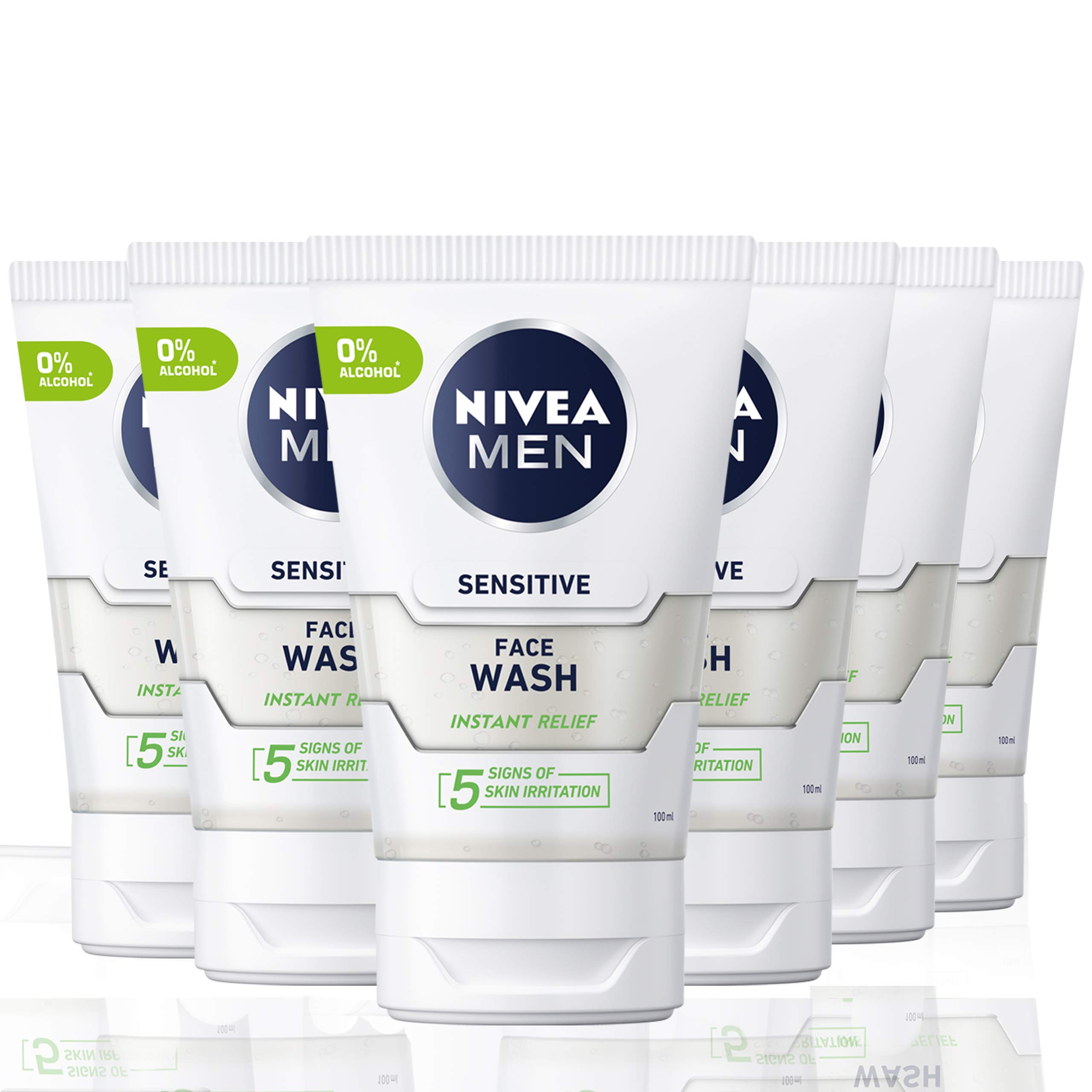 NIVEA MEN Sensitive Face Wash with Zero Percent Alcohol Pack of 6 (6 x 100 ml), Men's Face Wash with Vitamin E, Men's Skin...