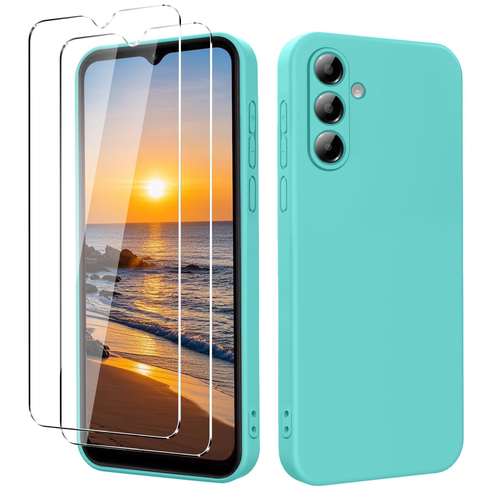 Case for Samsung Galaxy A35 5G, with 2 Pieces Screen Protector, Slim and Soft Liquid Silicone Shell [Comfortable Touch] [Anti-Shock] - Ice Blue