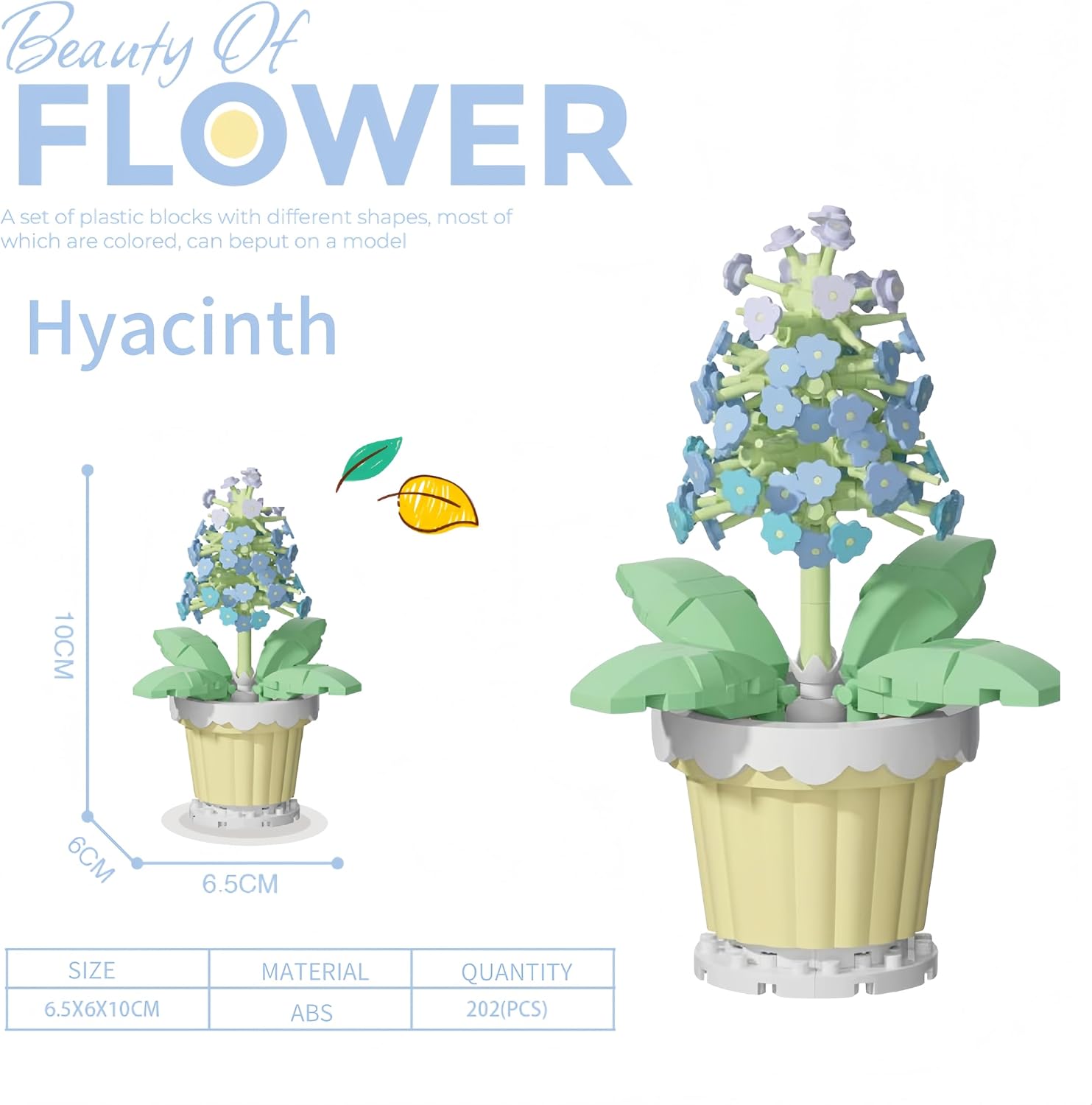 DIY Mini Potted Plant Building Kit for Adults - Creative Botanical Blocks Set Home Office Desk Decor, Mindful Activity & Unique Gift(turnsole+Hyacinth) image 3