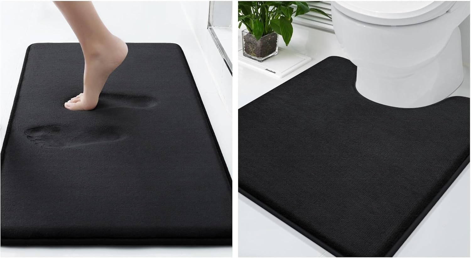 Smiry Memory Foam Bath Mat 30x20 and 20x20 U-Shaped Toilet Extra Soft Absorbent Bathroom Rugs Non Slip Bath Rug Runner for Shower Bathroom Floors, Black