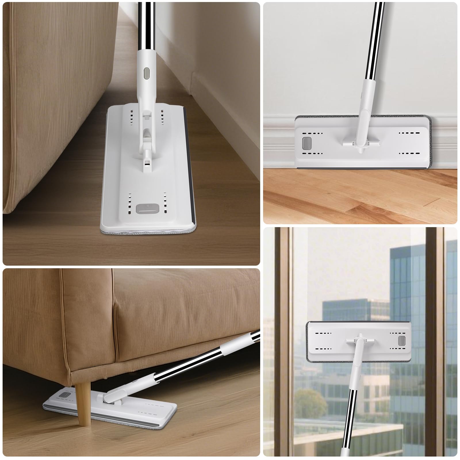 MASTERTOP Mopa Fregona con Cubo Escurridor, Microfibra 360° Fregona Plana y Mango Largo de Acero Inoxidable con 5 Almohadillas Reemplazables - Adecuado para Domésticos y de Oficina (Blanco)