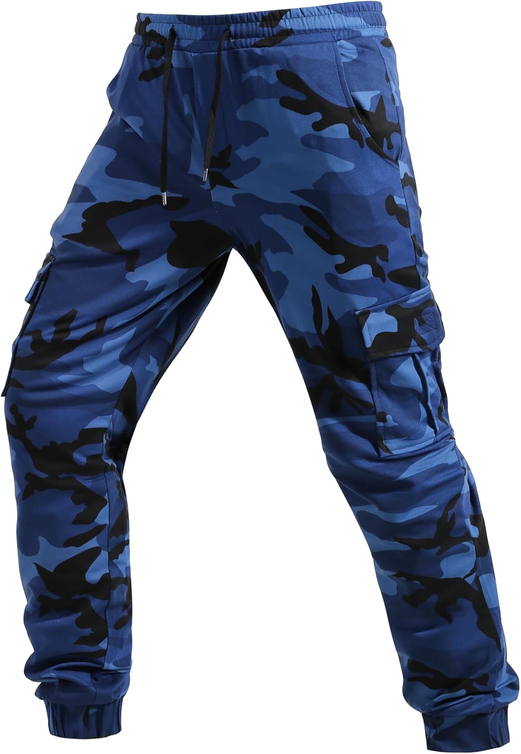 LMYOVE Men Camo Gym Joggers Cargo Sweatpants Drawstring Multi-Pocket Running Trousers Combat Camouflage Work Pants