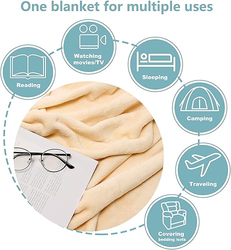 Miniatura 8 de NANPIPER manta de vellón, manta supersuave de franela, de tamaño queen, manta cómoda, mullida y lujosa de felpa de microfibra para cama, beige