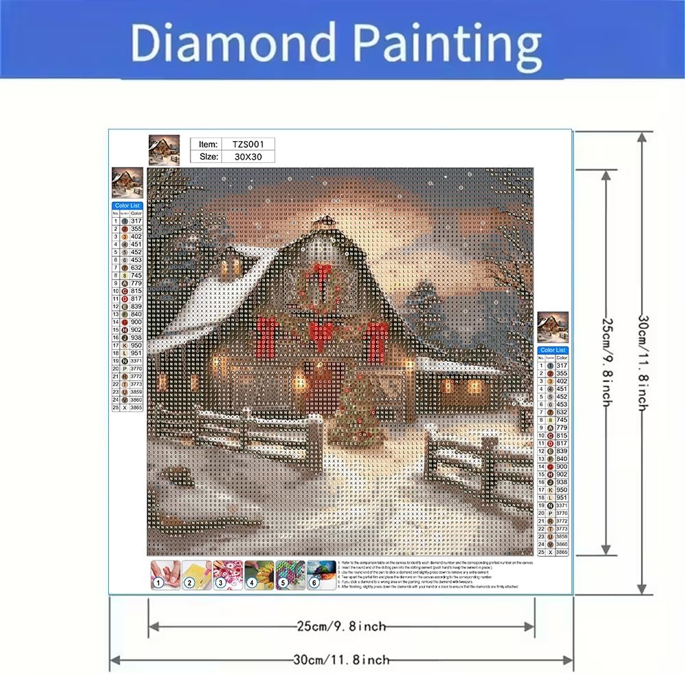 BOHADIY Christmas Night Diamond Painting Kits for Adults, 5D Snowy Winter Diamond Art Kits for Adults Beginner, DIY Full Drill Farm House Diamonds Paintings Gem Art and Crafts Kit Home Decor 12x12inch