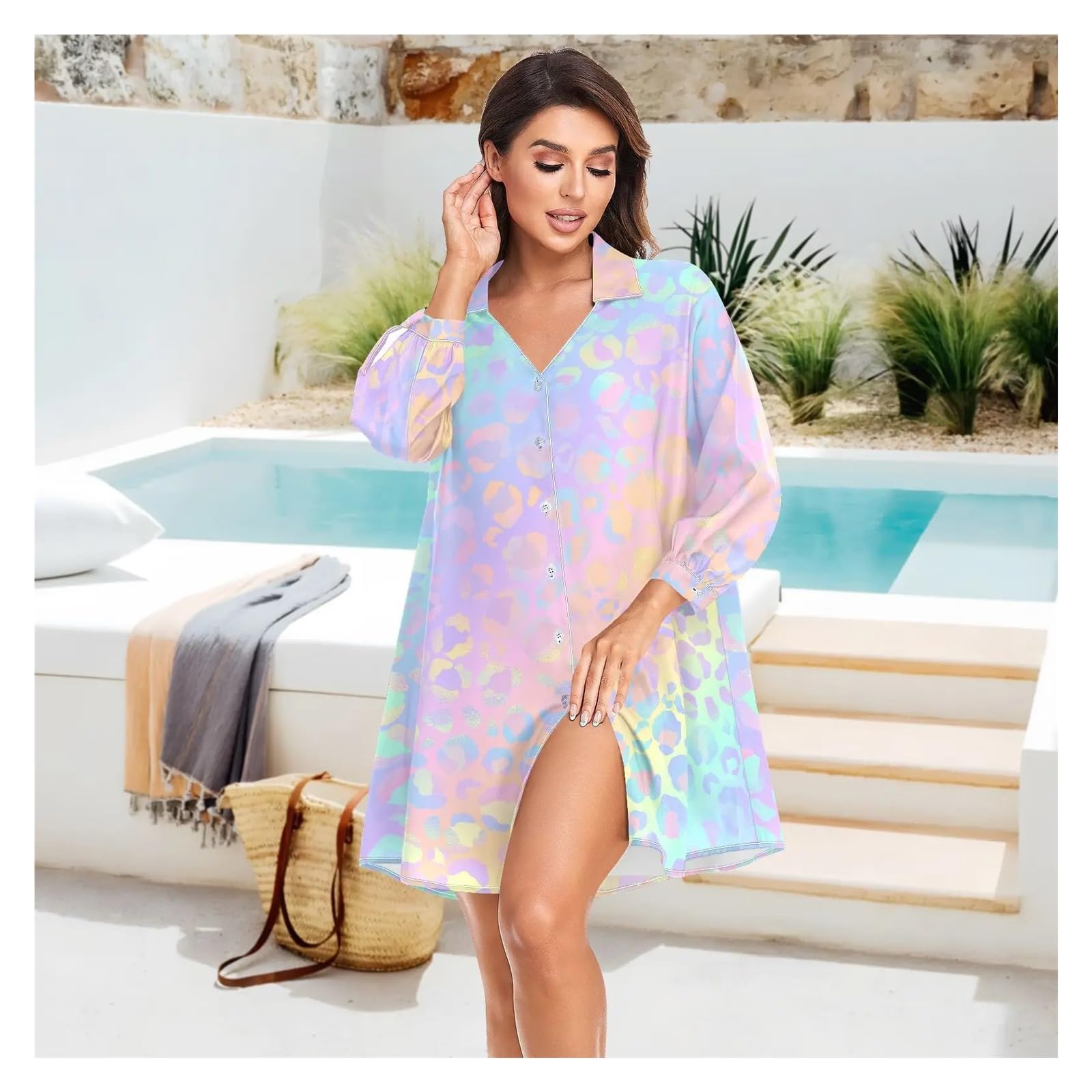 Bikini Cover Ups Bikini Cache Femmes Chemises de Plage Maillot de Bain été Tunique à Manches Longues Maillots de Bain Tenues(01,M)