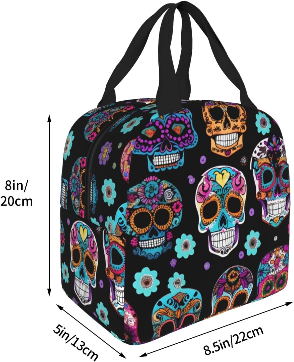 Sugar Skull Print Lunch Box Adult for Women Men Reusable Insulated Lunch Tote Bag for Work Picnic image 4