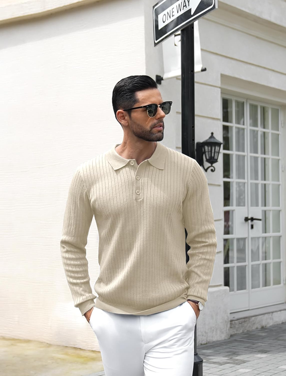 COOFANDY Mens Knit Polo Shirts Casual Long Sleeve Classic Polo Shirts Button Down Golf Shirts - Image 7