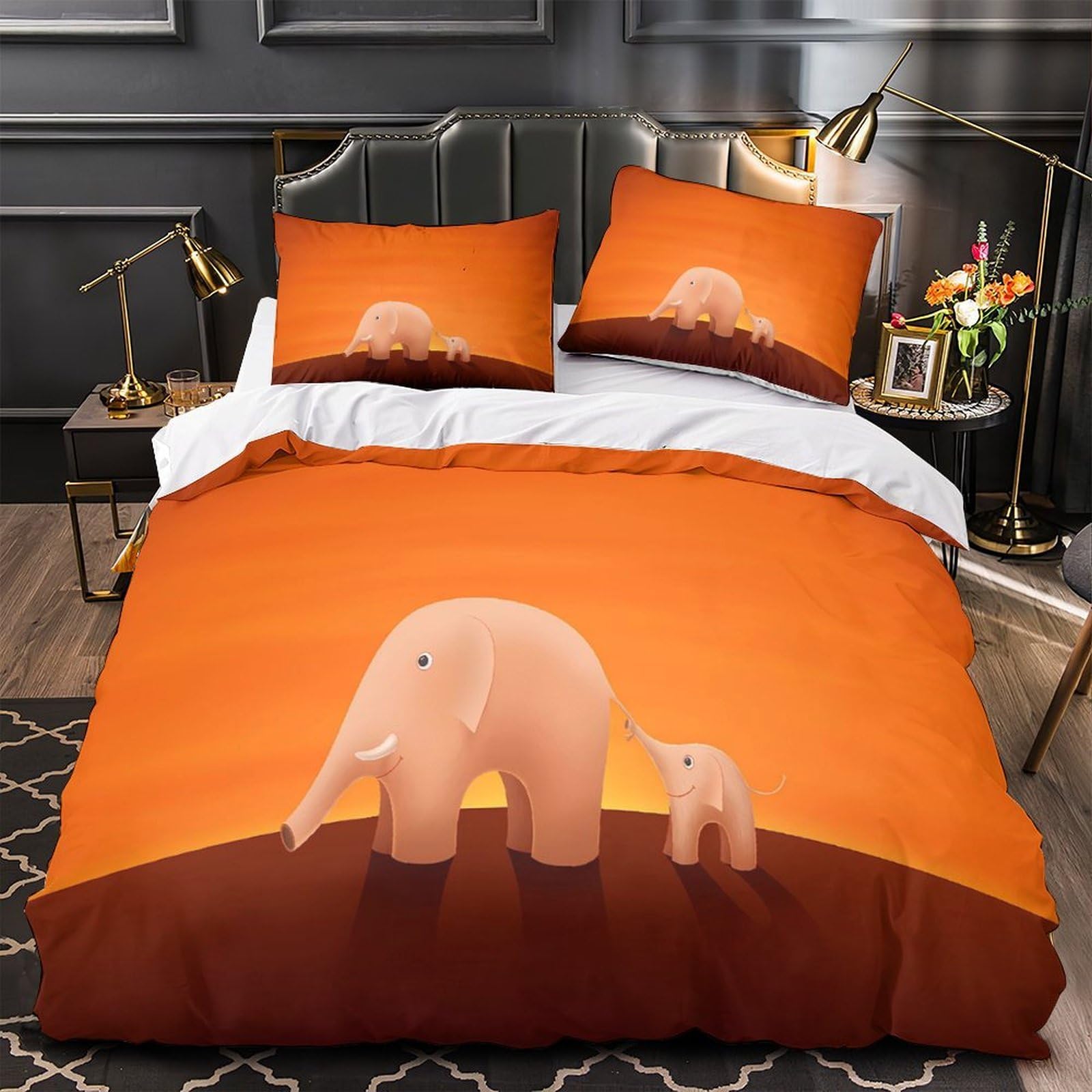 Parure de lit éléphant 140x200 avec housse de couette 3D pour lit simple