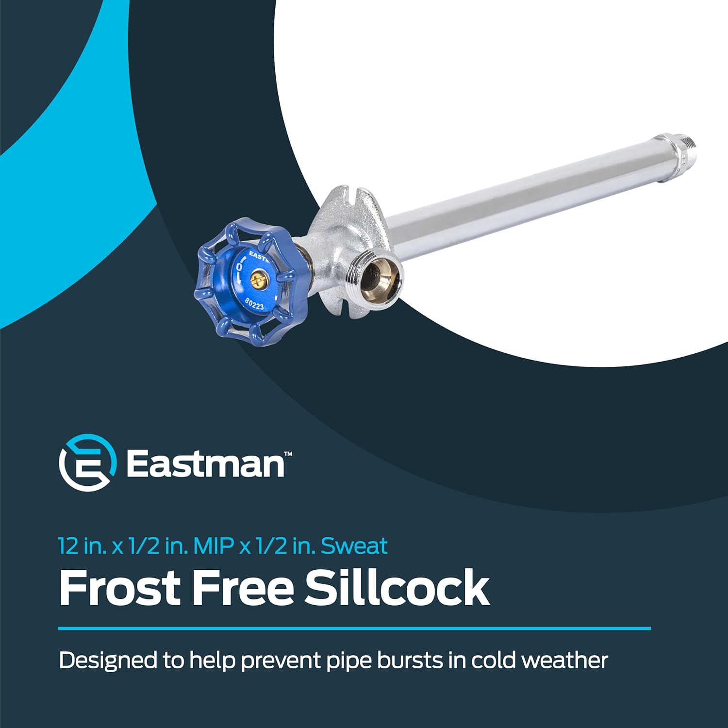 Eastman 12 Inch Frost Free Sillcock, 1/2 Inch MIP x 1/2 Inch Sweat, Blue, 80223