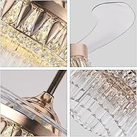 Vista 4 de Crystal Ceiling Fan with Light and Remote Control Gold Retractable Fandelier Fan, Modern Chandelier Ceiling Fan with 3 Color Lights and 3 Speed for