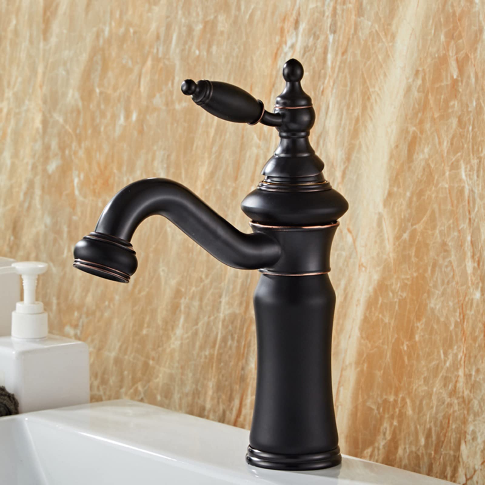 Robinet de salle de bain vintage noir à bec pivotant 360 et mitigeur lavabo monocommande