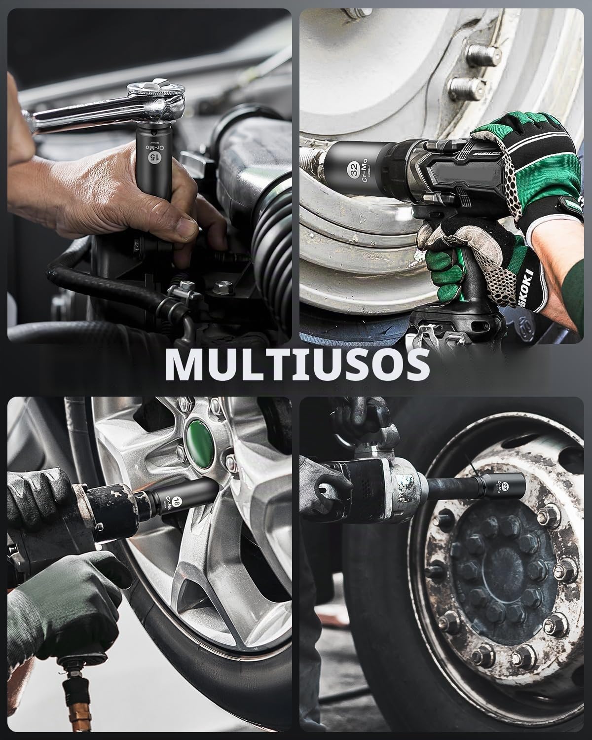 Ginour Juego de Vasos de Impacto 17 Piezas 1/2" CR-MO 10-32 mm | Vasos de 6 puntos incluye adaptador de 3/8" a 1/2", ideal para llaves de impacto neumáticas y eléctricas, reparación y taller