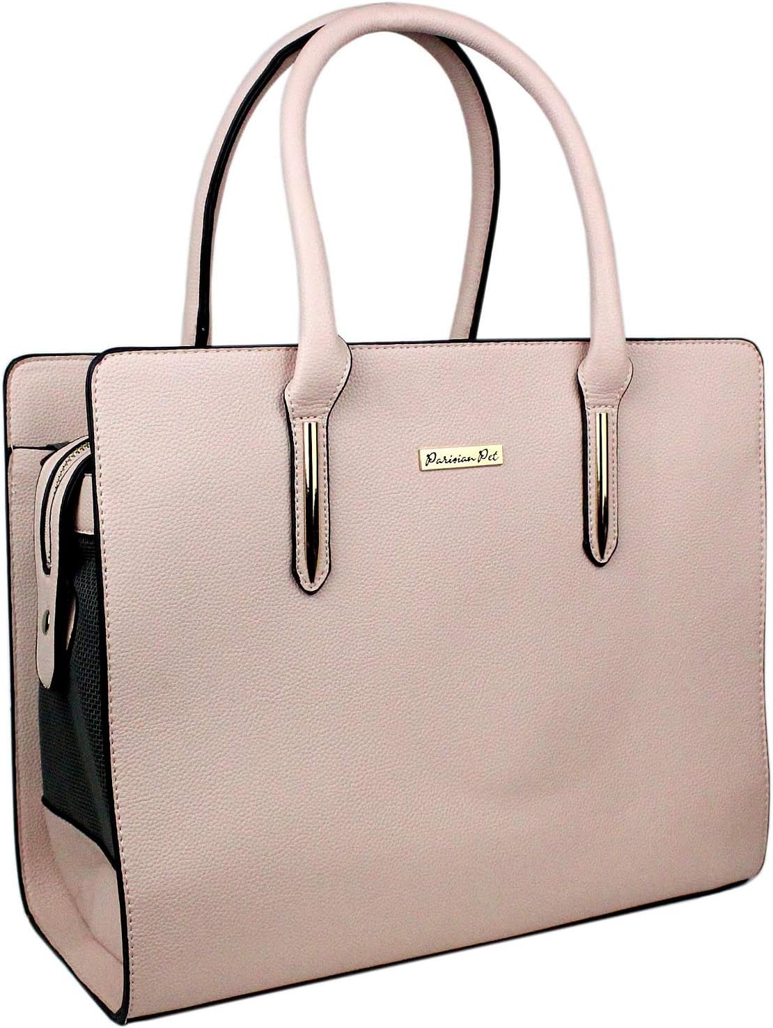 Parisian Pet Dog Purse – Beige Breathable Pets Purse - Fashion Pet Carrier Purse - Faux Leather Purse for Dog Carrying Small and Medium Dogs - Dog Purse Carrier - Adorable Puppy Carrier Handbag