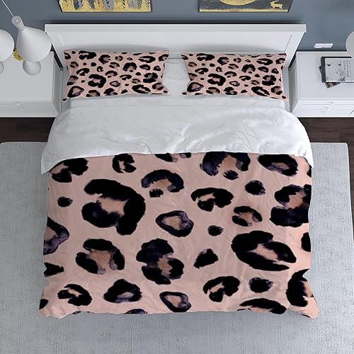Miniatura 5 de Bedsure - Funda de edredón tamaño Queen - Funda de edredón suave y transpirable con estampado de leopardo, juego de ropa de cama de 3 piezas con