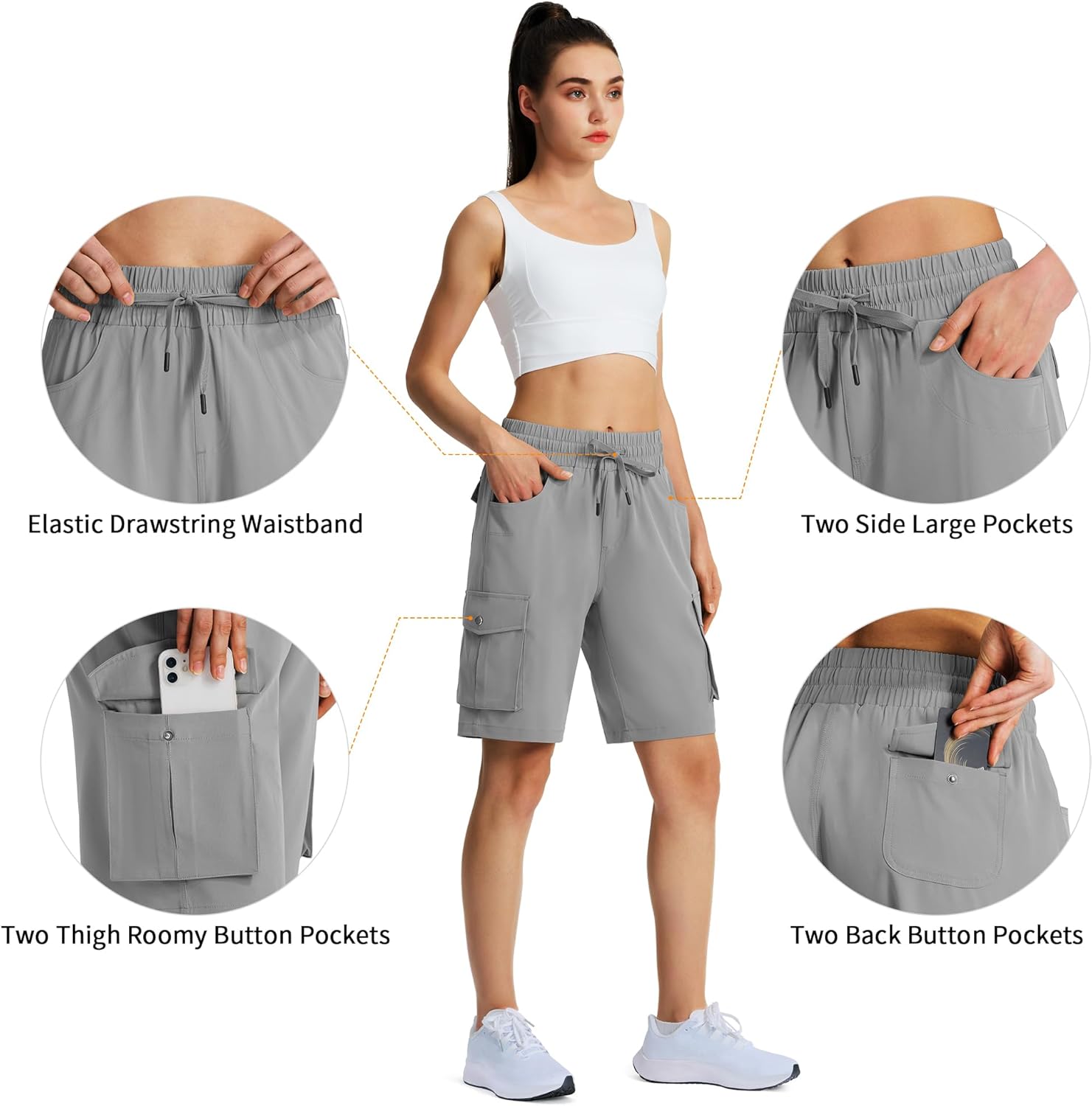 Women's 9" Hiking Cargo Shorts Quick Dry Lightweight Summer Shorts for Camping Travel Golf 6 Pockets - Image 4