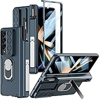Vista 9 de Funda para Samsung Galaxy Z Fold 4 con soporte para S Pen (protección de bisagra), soporte magnético de anillo de 360°, cubierta de cámara
