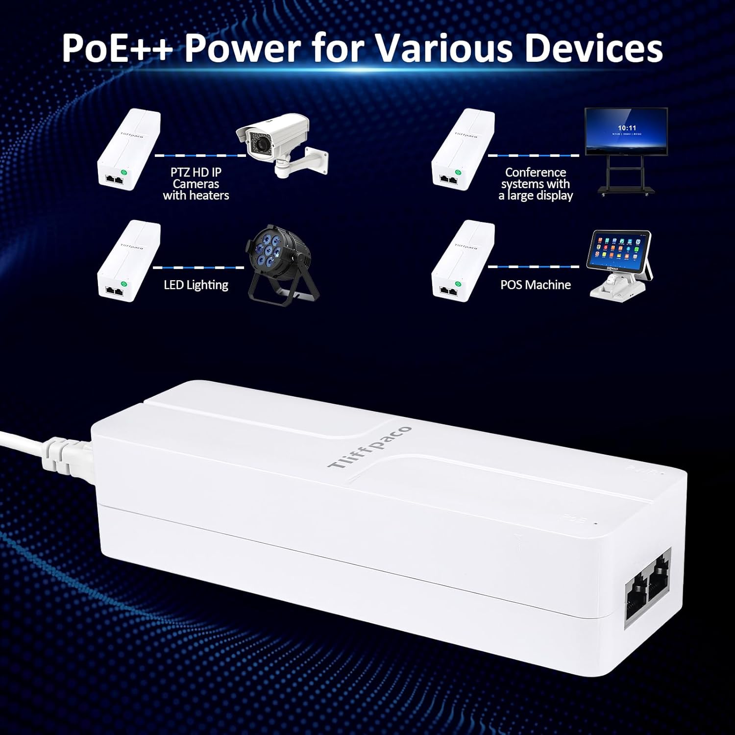 PoE Injector 2.5Gb 90W 55V, Transmit Network Data and Supply Power, 802.3af/at/bt Compliant, Plug & Play, Up to 100m(328 ft), Suitable for PTZ HD IP Cameras with Heaters/POS Machine/AP