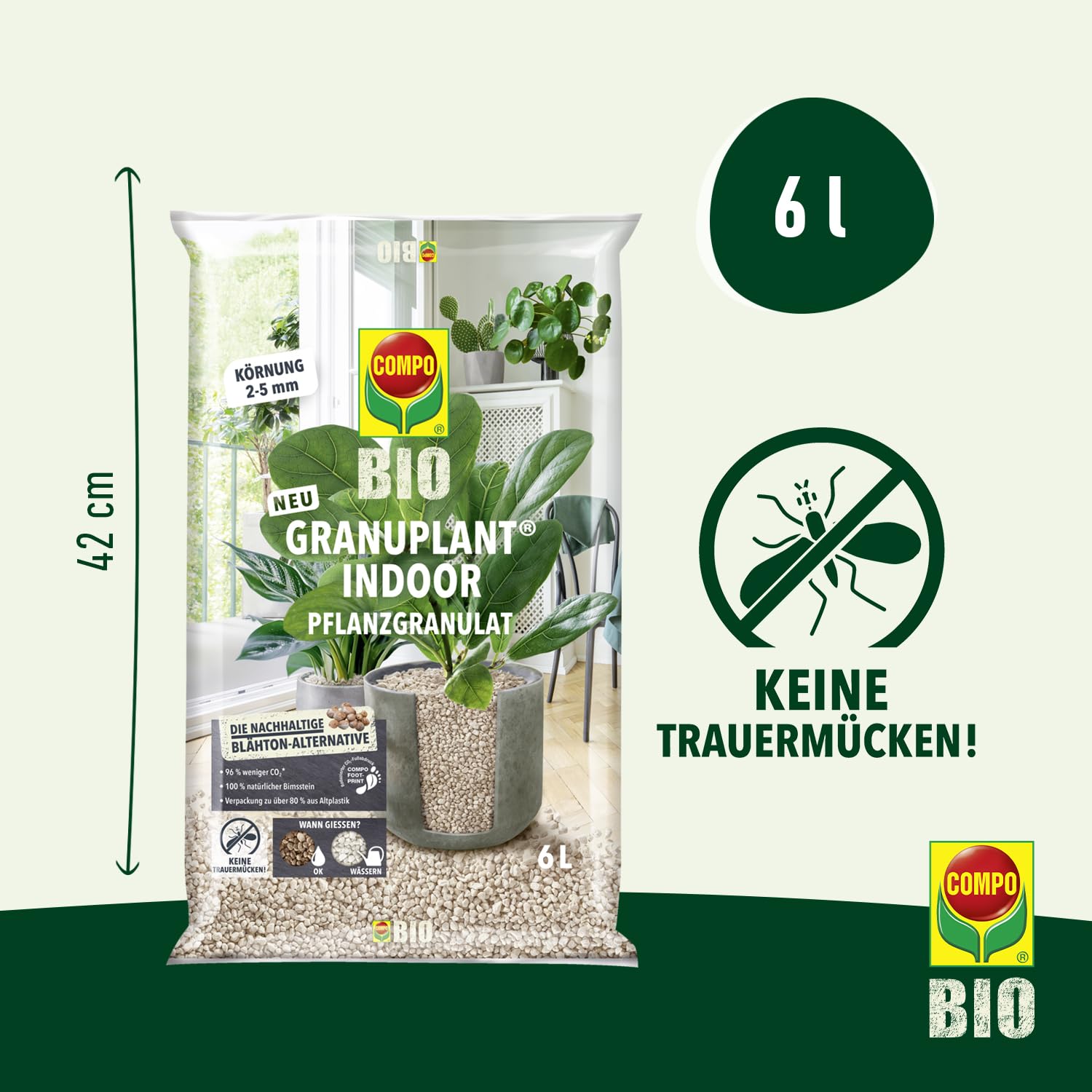 COMPO Gránulos orgánicos para Plantas de Interior – 100% Natural de Piedra pómez – Grano de 2 – 5 mm – 6 L