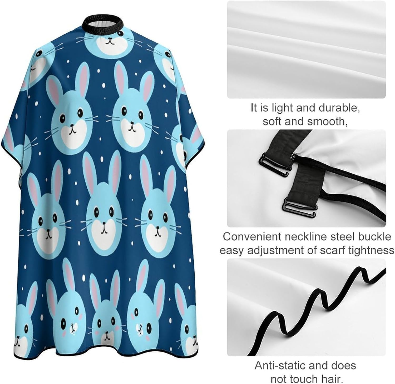 Bunny Cartoon Blue Apron for Women Men,Barber Cape with Adjustable Snap Closure,Hair Cutting Cape,66.9 X 56.7 Inches for Hair Dye, Comb-out, Styling, Shampoo