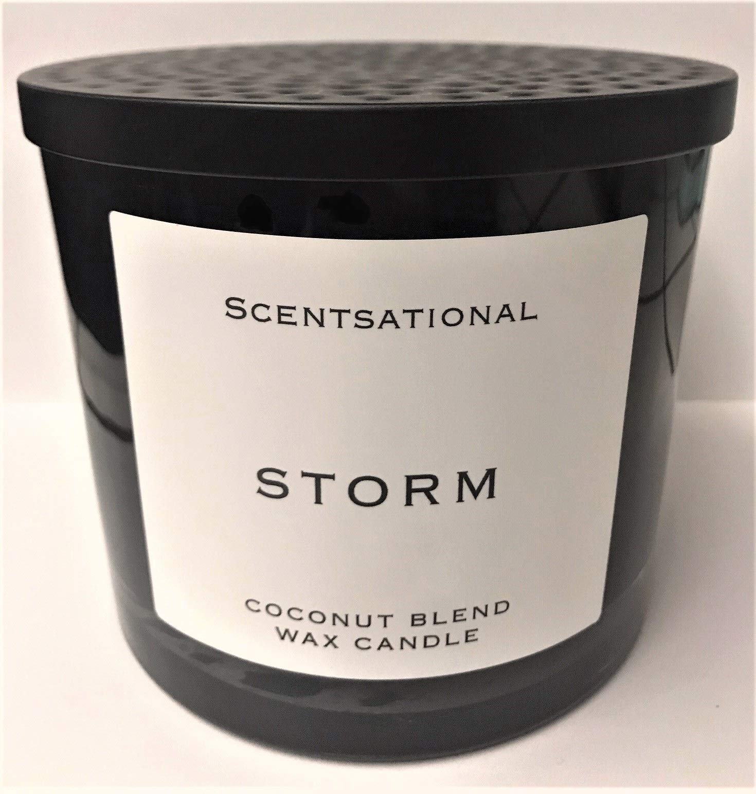 Scentsational Candle Co.Natural Coconut Wax Blend Scented Storm (All caps) XL Black Jar with Distressed Lid, 26 Oz.