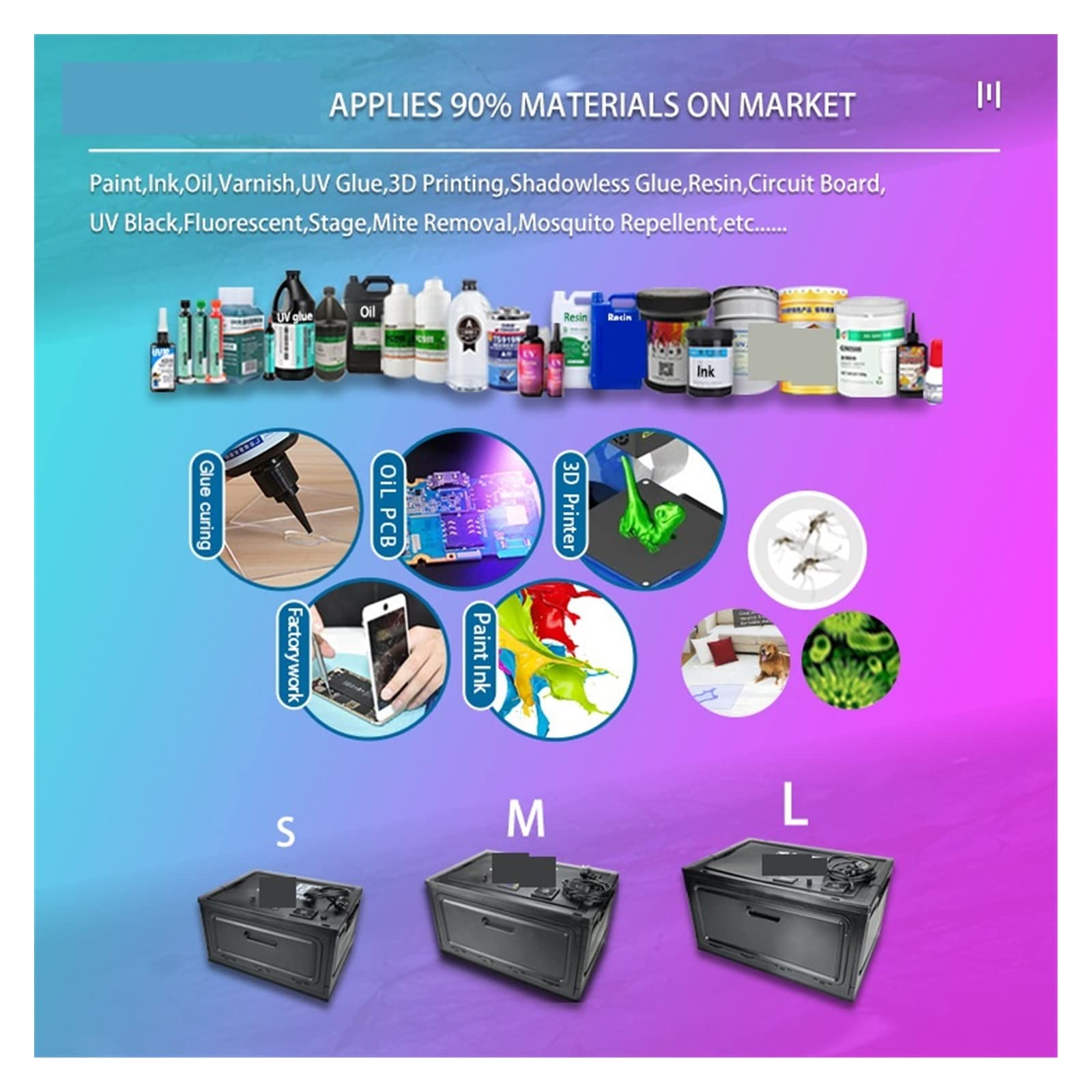 Lámpara de uñas de Gel UV Led UV Gel Caja de curado Lámpara Luz Ultravioleta Máquina Gran tamaño Cure 3D Impresora Pegamento Resina Aceite Vidrio Tinta Pintura Pantalla Seda Teléfono(365nm)