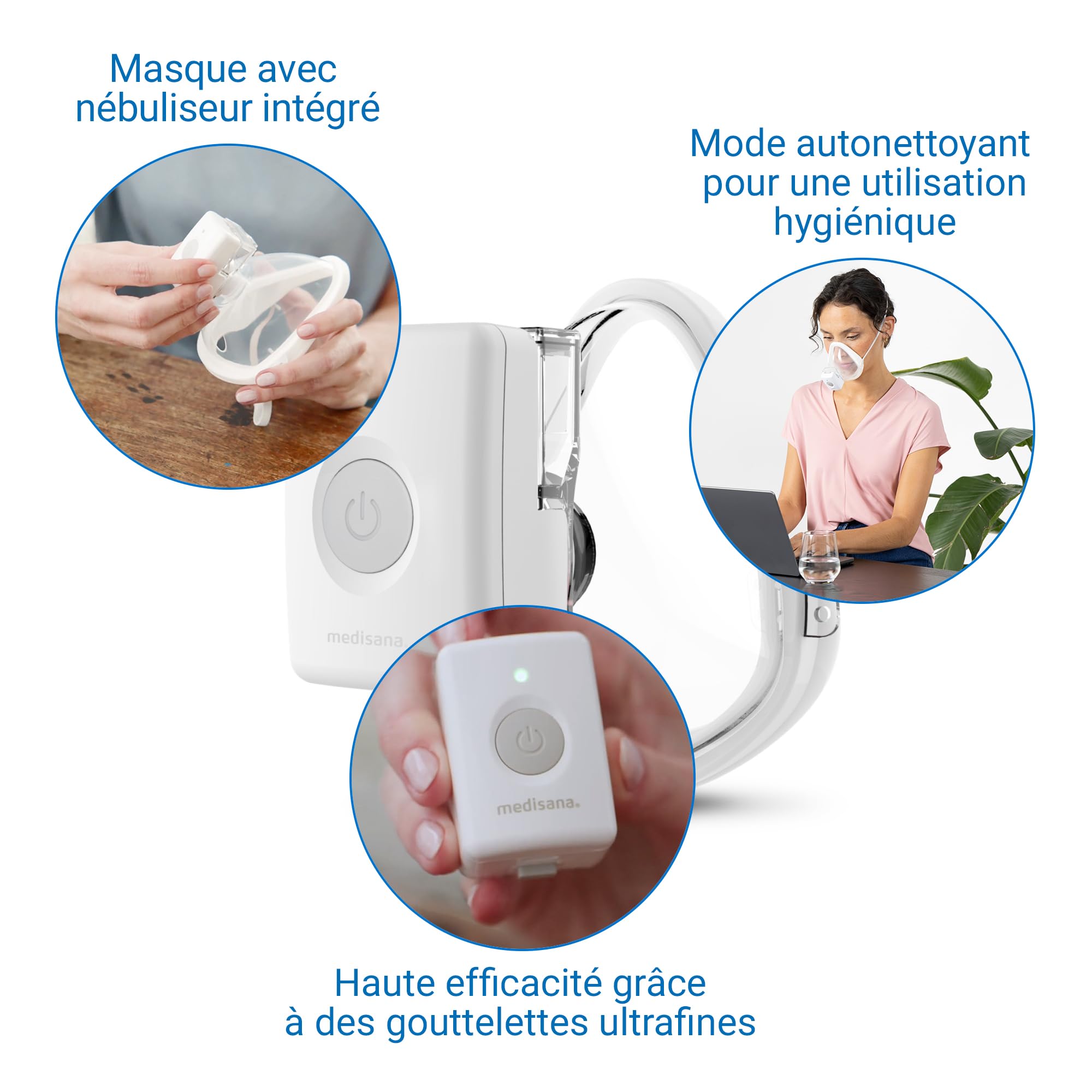 medisana IN 700 Inhalateur avec batterie, portable et sans fil pour inhalation mains libres, nébuliseur avec technologie Mesh, appareil d'inhalation à embout buccal et masque en cas de rhume ou asthme