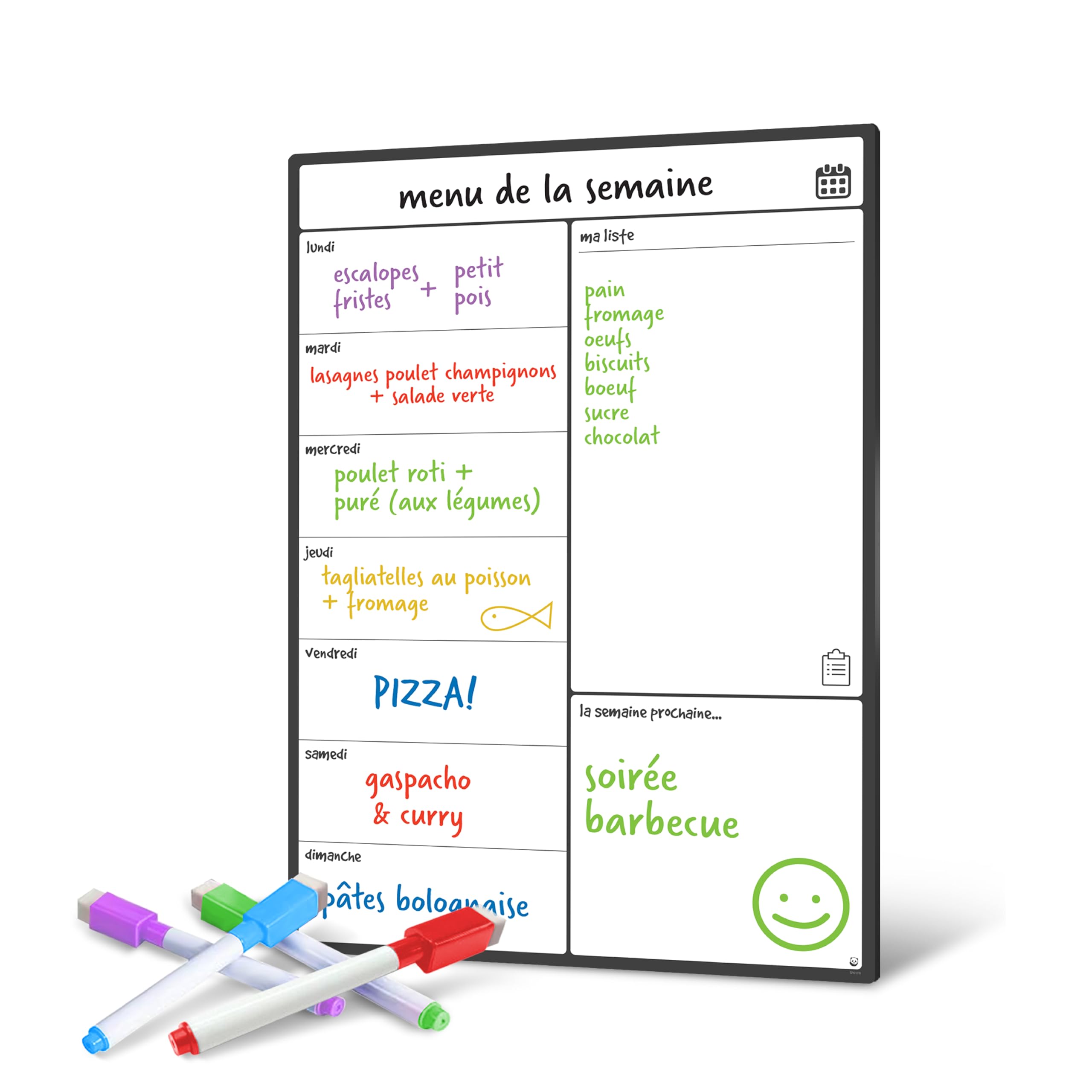 Smart Panda Calendrier Magnétique Frigo Planification Repas Familiaux A4 Français