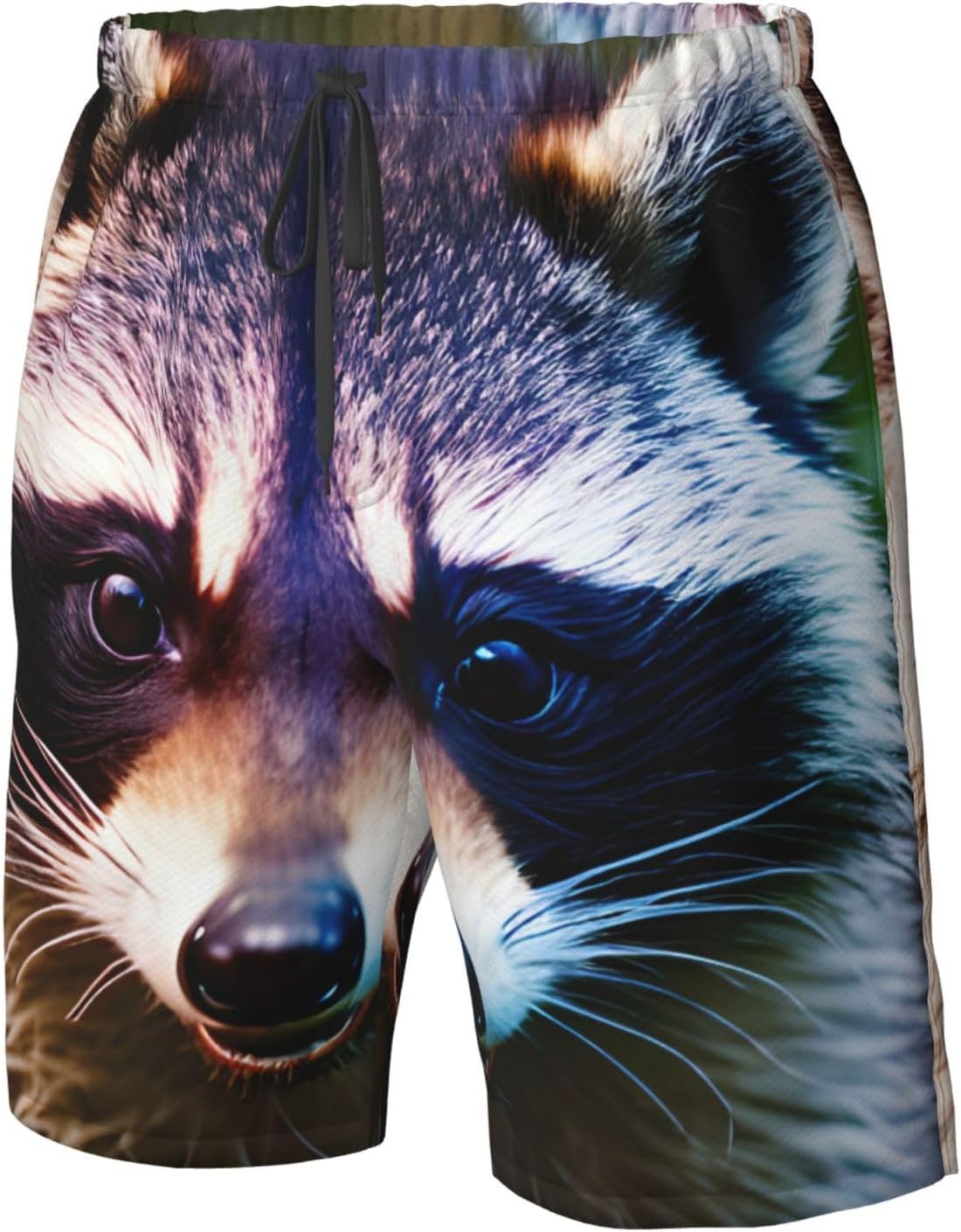 Mens Cute Raccoon Print Beach Shorts,Casual Summer Shorts for Men,Quick Dry Polyester