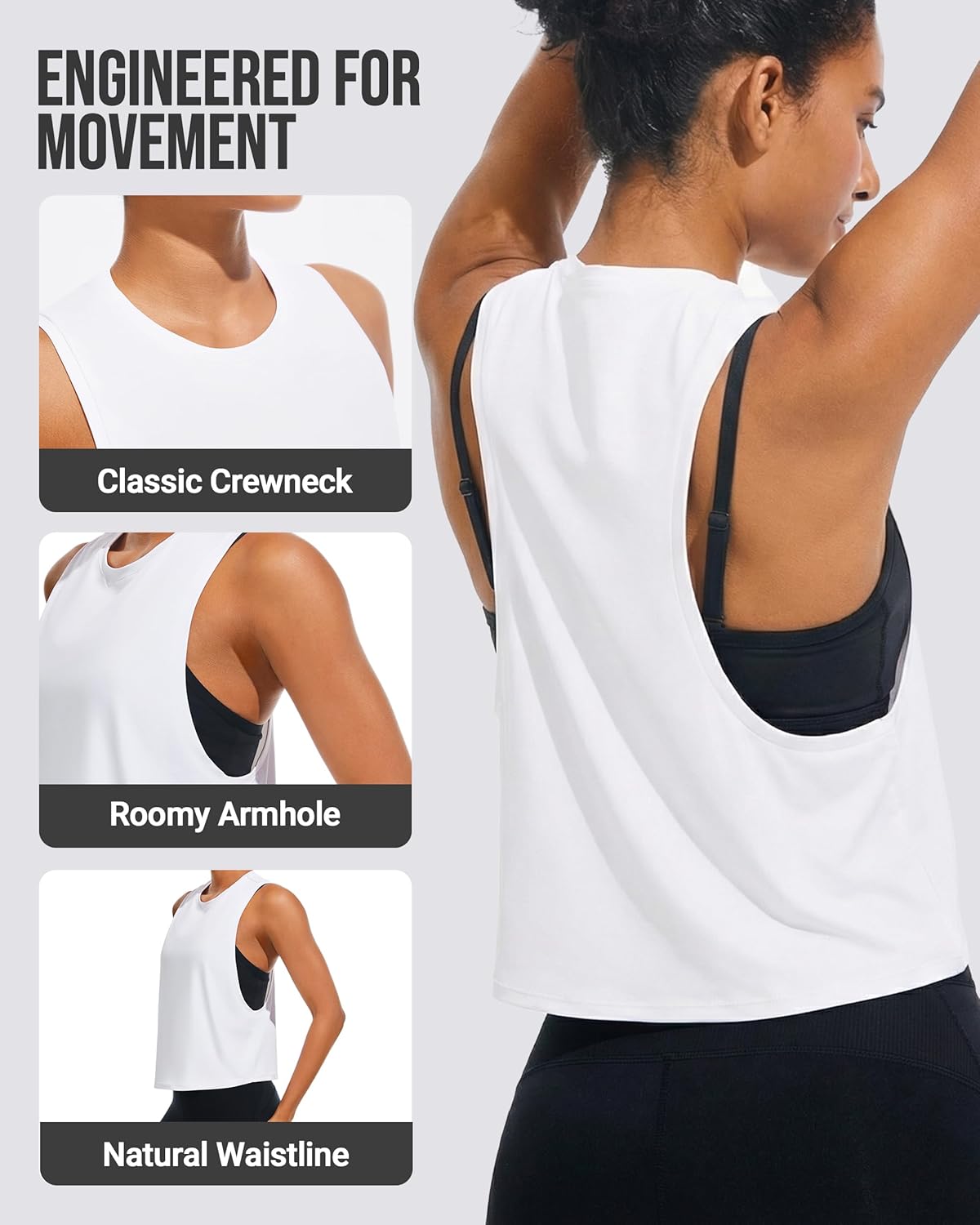 JOYSPELS Workout Tank Tops for Women, Ice Silk Quick Dry Athletic Crop Top, Loose Fit Running Yoga Gym Shirts