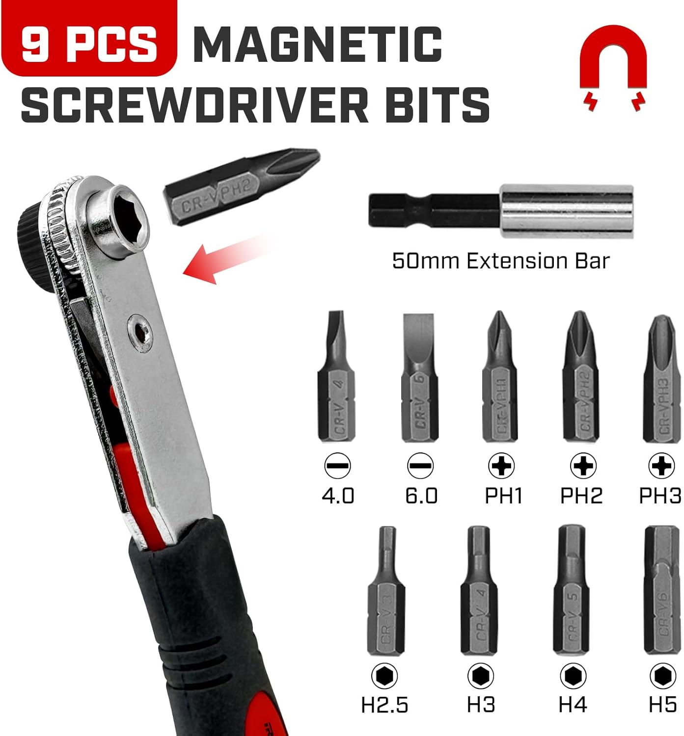 IRONCUBE Angle Ratchet Screwdriver Set: 10 Piece Magnetic Bit with 90 degree Mini Offset Low Profile Reversible Drive Handle - Stocking Stuffers with Gift Box
