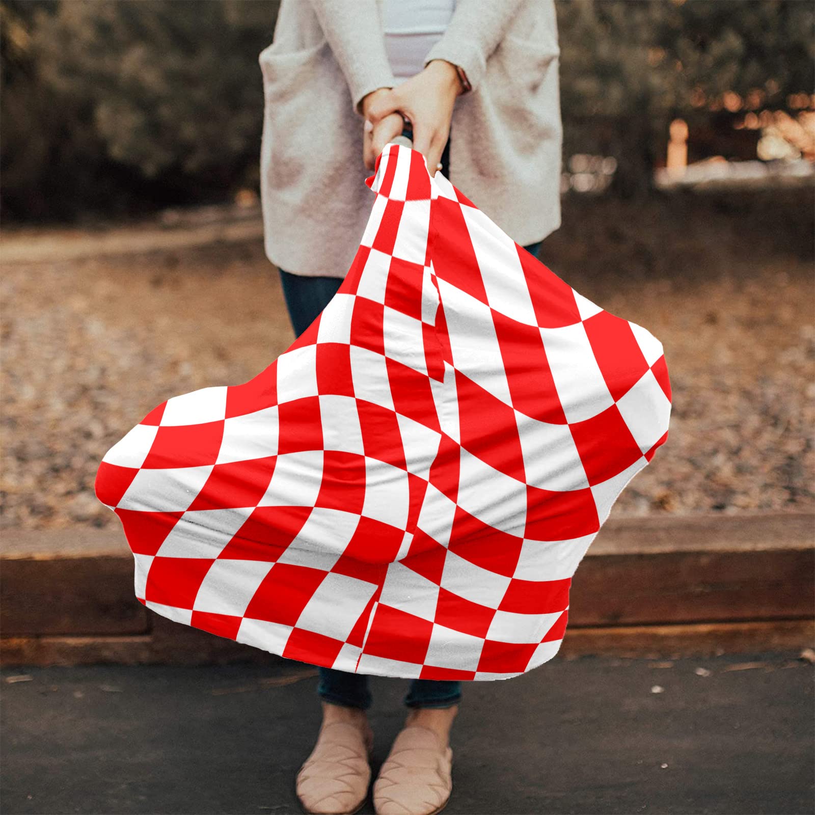Nursing Cover for Breastfeeding Scarf, Modern Red White Geometric Art Abstract Baby Car Covers Super Soft Multi Use for Canopy Shopping Cart Cover Blanket Stroller Cover