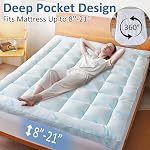 Favorland Mattress Topper Queen Size - Cooling Extra Thick Breathable Viscose Made from Bamboo Mattress pad - Soft Quilted Fitted Mattress Cover with 900 GSM Down Alternative Fill (8-21”Deep Pocket)