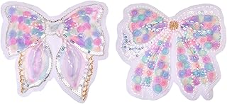 2Pcs Elegant Bow Patches Rose Bowknot Sew on Pearl Applique Embroidery Sequin Lace Tulle Repairing Appliques for Sewing Clothes Jeans Dress Jackets Bags Crafts