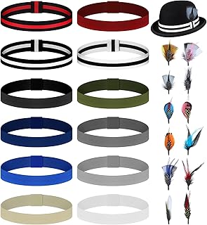 24 Pcs Hat Bands for Women Men | 12 Pcs Panama Hat Brim Band, 12 Pcs Decorative Feathers, Cowboy Hats Decor, Stretchable Hat Band Replacement, Western Costume