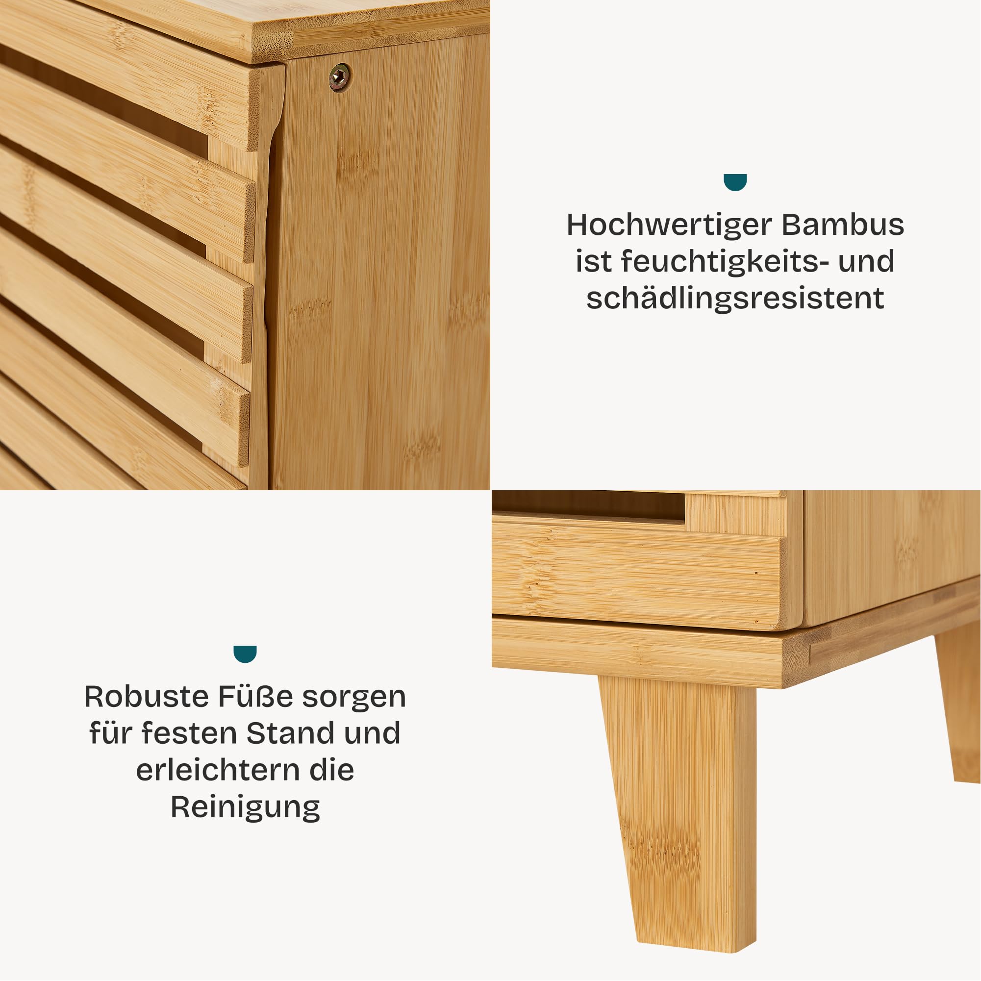 [en.casa] Waschbeckenunterschrank Iveland Badezimmerschrank mit 1 Tür 60 x 40 x 30 cm Badschrank mit 2 Fächern Waschtischunterschrank Bambus Natur