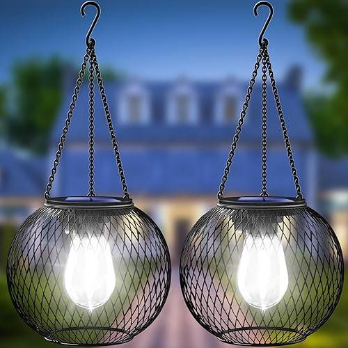 Miniatura 8 de UBright Faroles solares para exteriores, impermeables, de metal, para colgar en exteriores, faroles decorativos para jardín, patio, camino, paquete