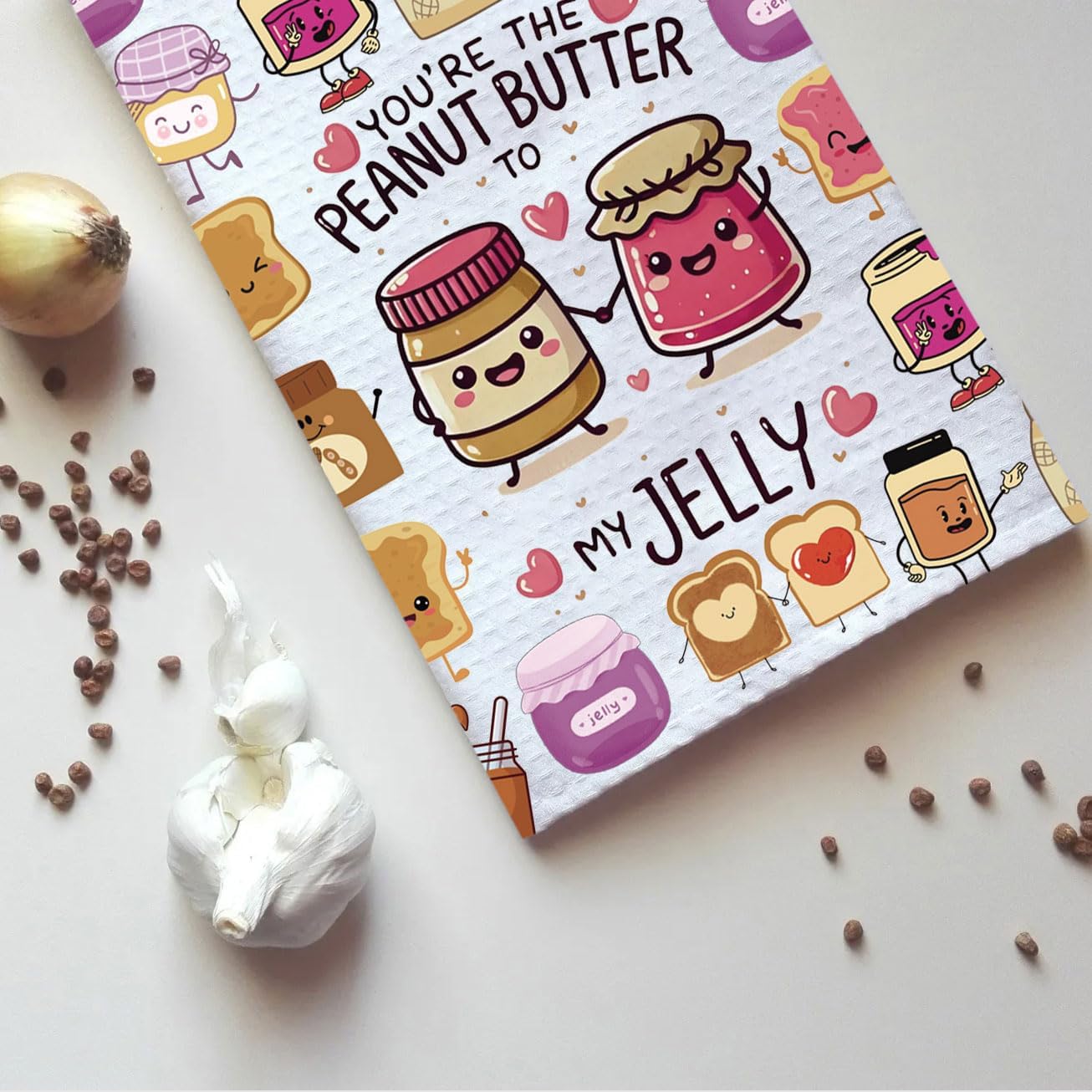 TSOTMO Romantic Gift Couple Inspired Kitchen Towel You're The Peanut Butter to My Jelly Tea Towel Valentine’s Day Gift for Girlfriend (Peanut to Towel) image 3