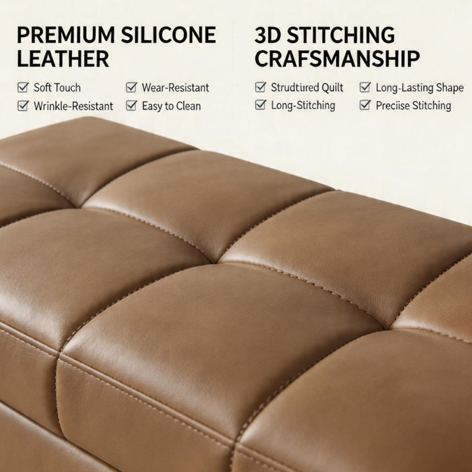Banco con Almacenaje de Cuero de Silicona, Baúl Puff Taburete de Dormitorio Pie de Cama para Almacenamiento, Banqueta Zapatero de Entrada con Esponja de Alta Resiliencia(D,140cm/59in)