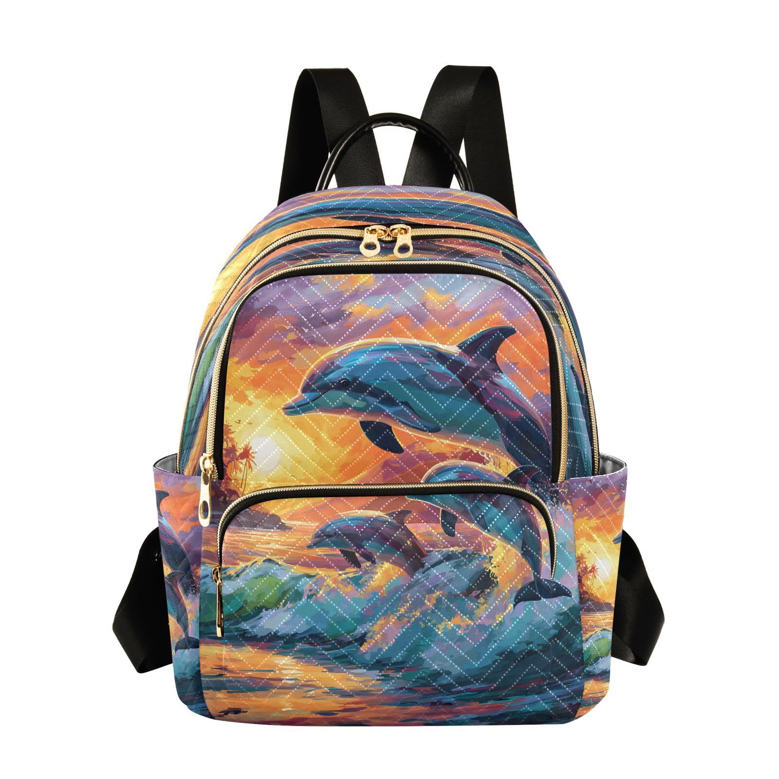 Mini mochila de moda con estampado de delfines y mar multicolor talla M para diario 8