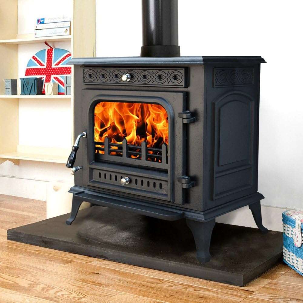 Lincsfire Metheringham MultiFuel WoodBurning Stove Clean Burn WoodBurner Cast Iron Log Burner Woodburning Fireplace + One Free 6" Flue Pipe -JA031 13KW